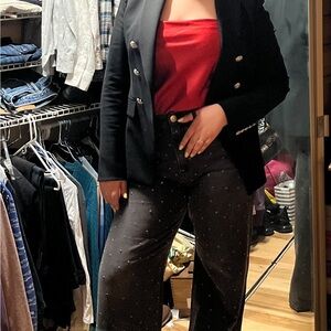 rag & bone Black Wide-Leg Pants with Rhinestones